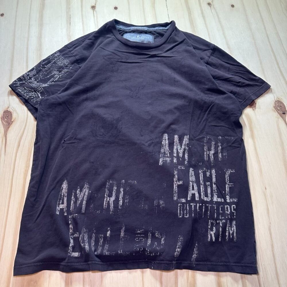 Y2K American Eagle Vintage Fit Men's XL Graphic T-Shirt Brown Grunge